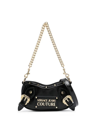 Versace Jeans Couture borsa con manico e tracolla in ecopelle con borchie nero oro