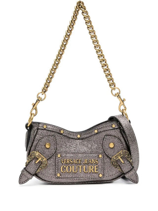 Versace Jeans Couture borsa con manico e tracolla in ecopelle effetto laminato grigio