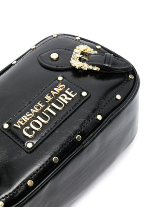 Versace Jeans Couture borsa a tracolla in ecopelle con borchie e fibbie barocche nero oro