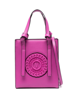 Versace Jeans Couture borsa a mano in ecopelle con logo V-emblem fucsia