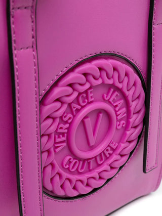 Versace Jeans Couture borsa a mano in ecopelle con logo V-emblem fucsia