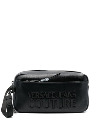 Versace Jeans Couture pochette da uomo in ecopelle martellata con logo nero