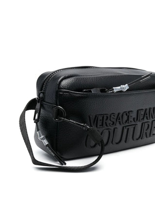 Versace Jeans Couture pochette da uomo in ecopelle martellata con logo nero