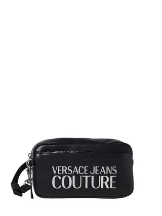 Versace Jeans Couture pochette uomo in ecopelle martellata con logo nero