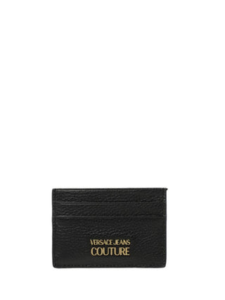 Versace Jeans Couture portacarte in pelle martellata con logo nero oro