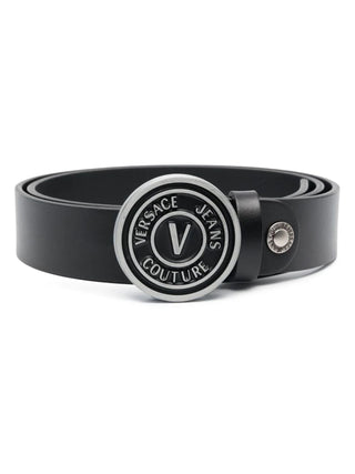 Versace Jeans Couture cintura in pelle con logo V-emblem nero argento