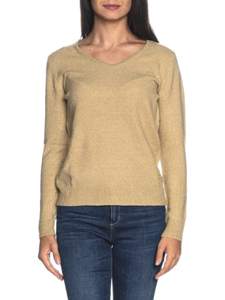 Yes-Zee maglia in misto viscosa con scollo V beige