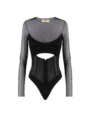 Aniye By body in tulle Lena con strass nero