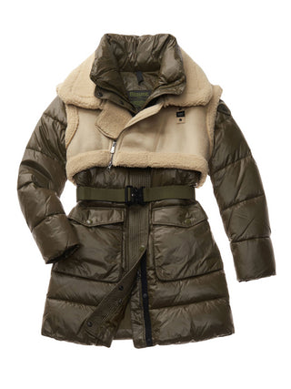 Blauer giubbino con gilet e coulisse verde