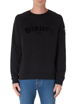 Blauer felpa girocollo Camp con logo nero