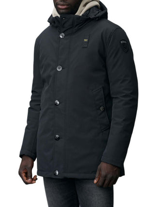 Blauer parka con cappuccio removibile chester nero