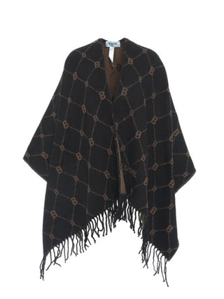 Blugirl poncho in maglia con logo all over nero marrone