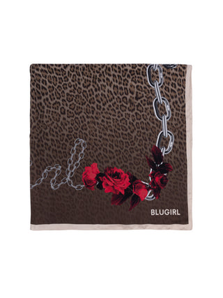 Blugirl foulard in seta stampa animalier con rose beige