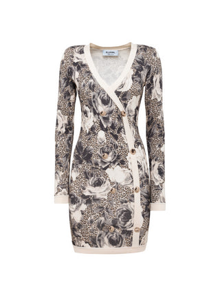 Blugirl abito corto doppiopetto in maglia animalier beige