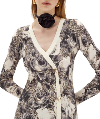 Blugirl abito corto doppiopetto in maglia animalier beige