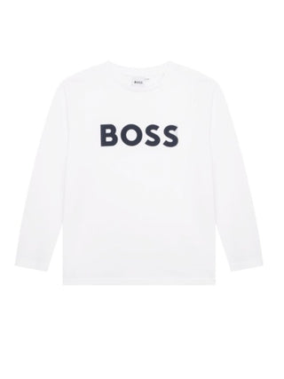 Boss T-shirt manica lunga con logo bianco blu