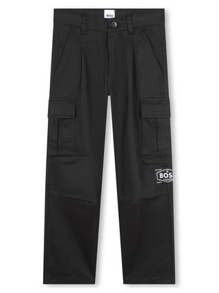 Boss pantaloni cargo in gabardina nero