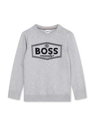 Boss maglia girocollo con logo jacquard grigio