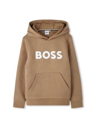 Boss felpa con cappuccio e stampa logo color biscotto