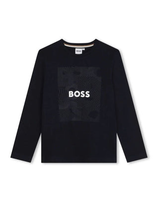 Boss T-shirt manica lunga in jersey con logo blu