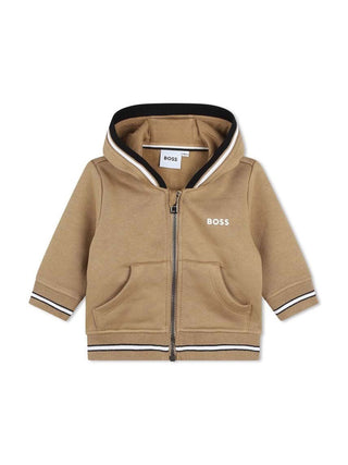 Boss felpa con zip e cappuccio beige