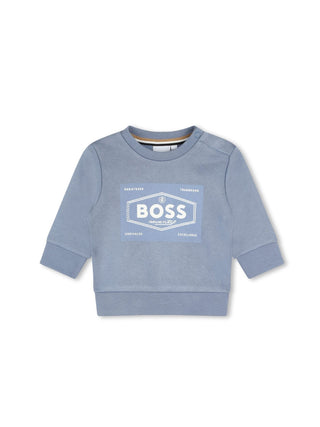 Boss felpa girocollo con stampa logo blu avion