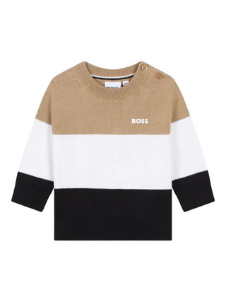 Boss maglia colorblock in cotone beige bianco nero