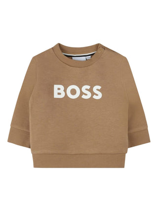 Boss felpa neonato con logo beige