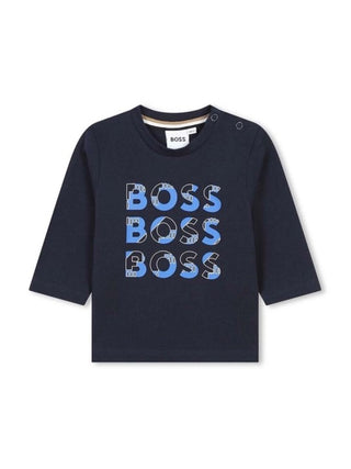 Boss T-shirt manica lunga con stampa logo blu