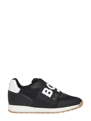 Boss sneakers in pelle e mesh con logo nero