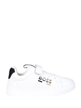 Boss sneakers in pelle con velcro stampa logo bianco