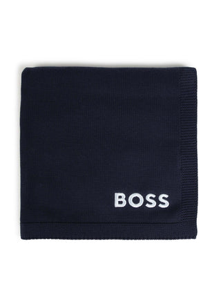 Boss coperta in maglia a costine con ricamo logo blu