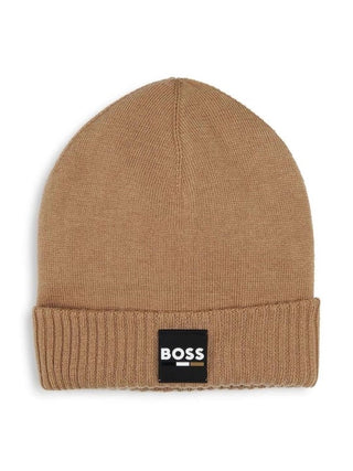 Boss cappello in misto lana con patch logo color cammello