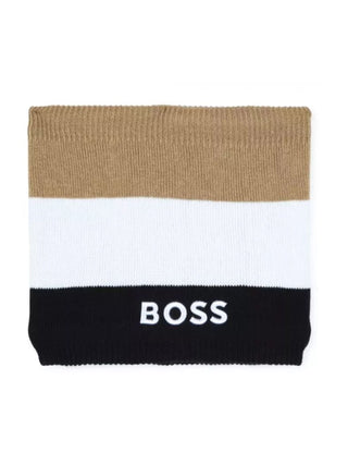 Boss sciarpa ad anello con logo nero bianco beige