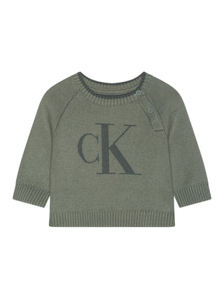 Calvin Klein Jeans maglia in cotone a costine con logo verde