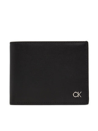 Calvin Klein portafogli in pelle Metal logo nero