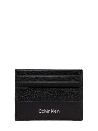 Calvin Klein portacarte in nappa martellata con logo nero