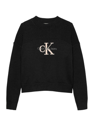 Calvin Klein Jeans maglia a costine con logo jacquard nero