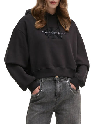 Calvin Klein Jeans felpa crop con logo Chenille nero