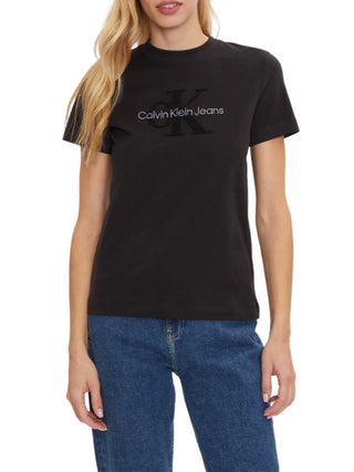 Calvin Klein Jeans T-shirt maniche corte con logo Chenille nero