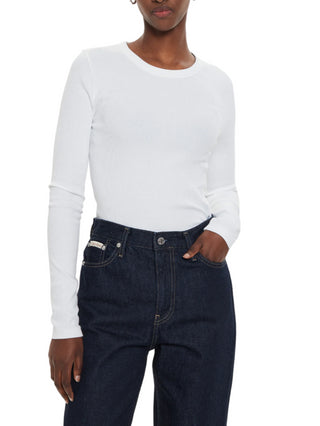 Calvin Klein Jeans T-shirt manica lunga a costine bianco