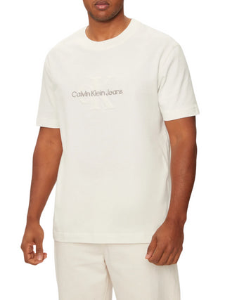 Calvin Klein Jeans T-shirt manica corta con logo Chenille avorio