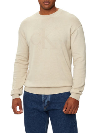 Calvin Klein Jeans maglia in misto lana con logo jacquard ecrù