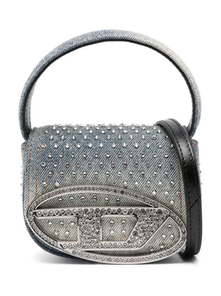 Diesel borsa mini in denim sfumato con logo strass lavaggio blu