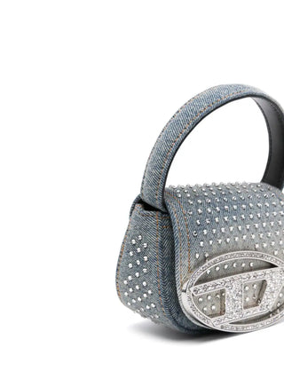 Diesel borsa mini in denim sfumato con logo strass lavaggio blu