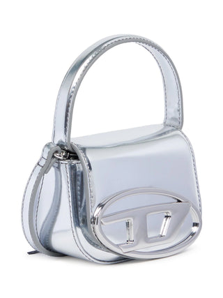 Diesel borsa mini con logo iconico effetto laminato argento