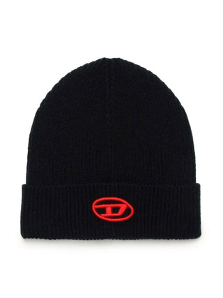 Diesel cappello in maglia a costine con logo ricamato nero