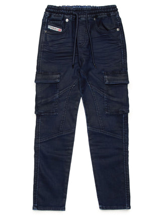 Diesel jeans cargo in denim spalmato lavaggio scuro