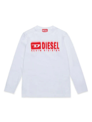 Diesel T-shirt manica lunga con stampa logo bianco rosso