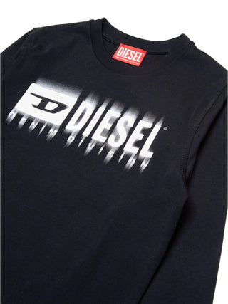 Diesel T-shirt manica lunga con stampa logo nero